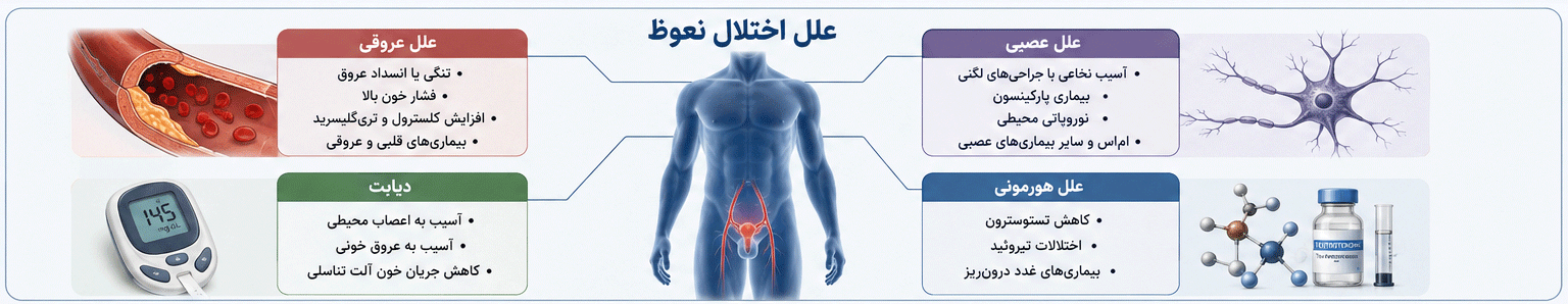 بررسی علل عروقی، عصبی و هورمونی مؤثر در بروز اختلال نعوظ در مردان
